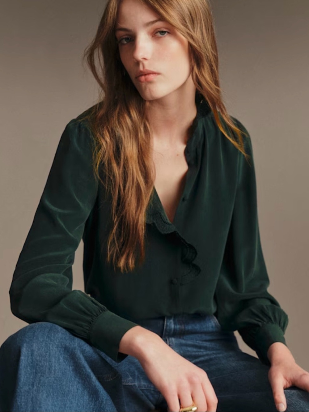 Sezane Chlo Blouse - Bottle Green - Sz 4